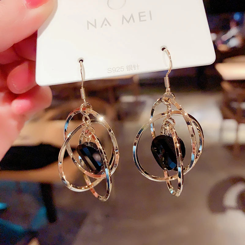 Korean New Fashion Rhinestone Hoop Earrings Shine Crystal Hollow Gold Color Round Circle Earring For Women Wedding Jewelry Gift