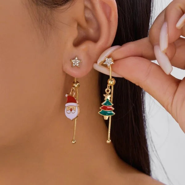 Trendy Christmas Asymmetrical Santa Claus Snowman Snowflake Dangle Earrings for Women Xmas Tree Earring Girls New Year Jewelry