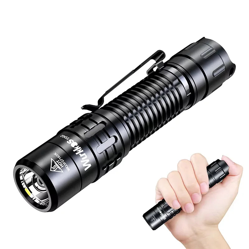 Wurkkos TD02 Tactical Flashlight 2000LM Pocket Torch 18650 Rechargeable EDC Type-C Charging Port Tail Switch IPX8 Waterproof
