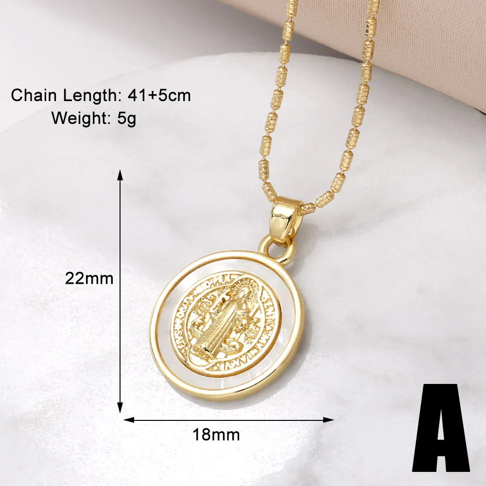Round San Benito Necklaces for Women Gold Plated Cross Necklaces Religious Amulet Jewelry Gifts nkev31