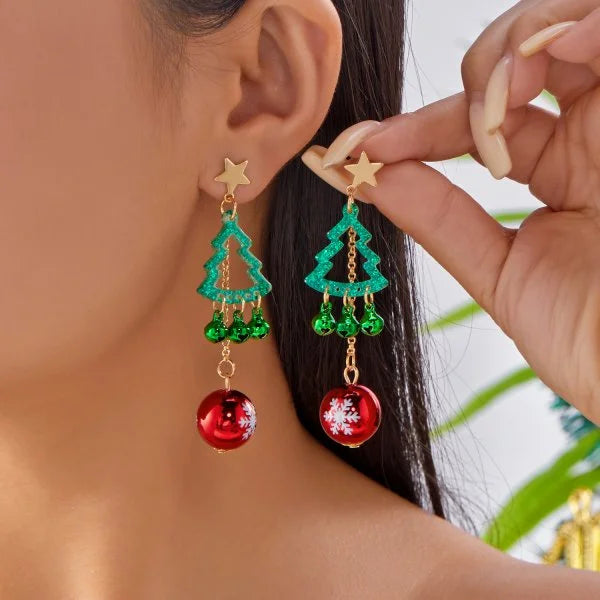Trendy Christmas Asymmetrical Santa Claus Snowman Snowflake Dangle Earrings for Women Xmas Tree Earring Girls New Year Jewelry