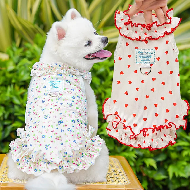 Dog Clothes Summer Floral Costume Lace Dresses For Small Dogs Dachshund Yorkshire Sleeveless Vest Puppy Hoodies Dress Apparel XS