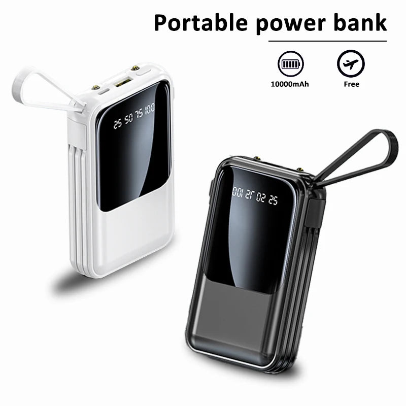 10000mAh portable power bank built-in 4 charging cables LED light Type-C/USB port Applicable to iPhone/Android, etc Electronics