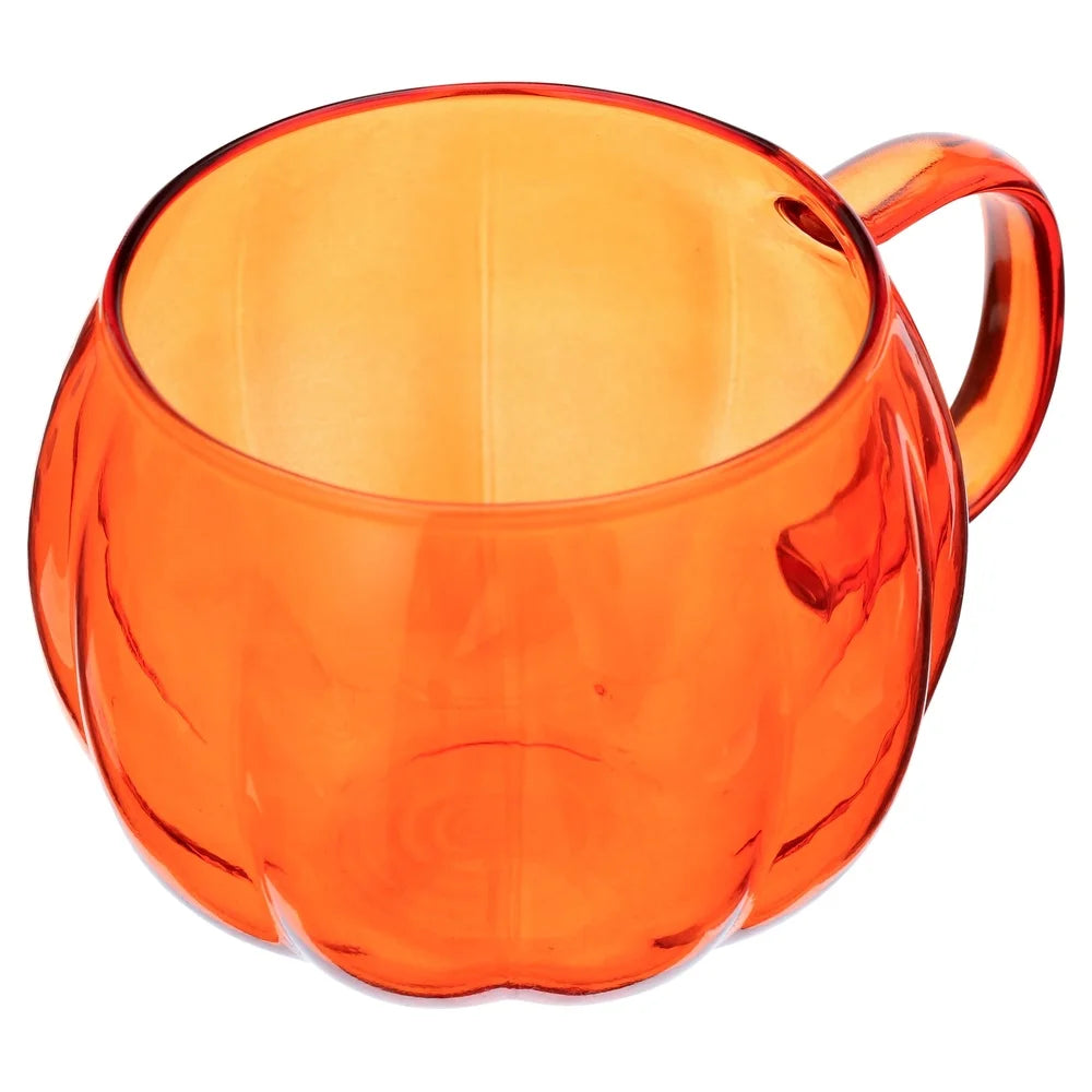 Pumpkin Shape Borosilicate Glass Mug Set 4 Pack Stylish Drinkware Handle Durable Vertical Stripes Perfect Cold Drinks