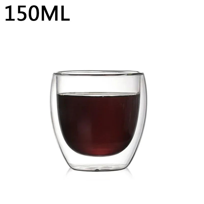1-6PCS 80-450ML Heat Resistant Double Wall Tea Glass Cup Beer Coffee Handmade Creative Cold Beverage Transparent Drinkware Set