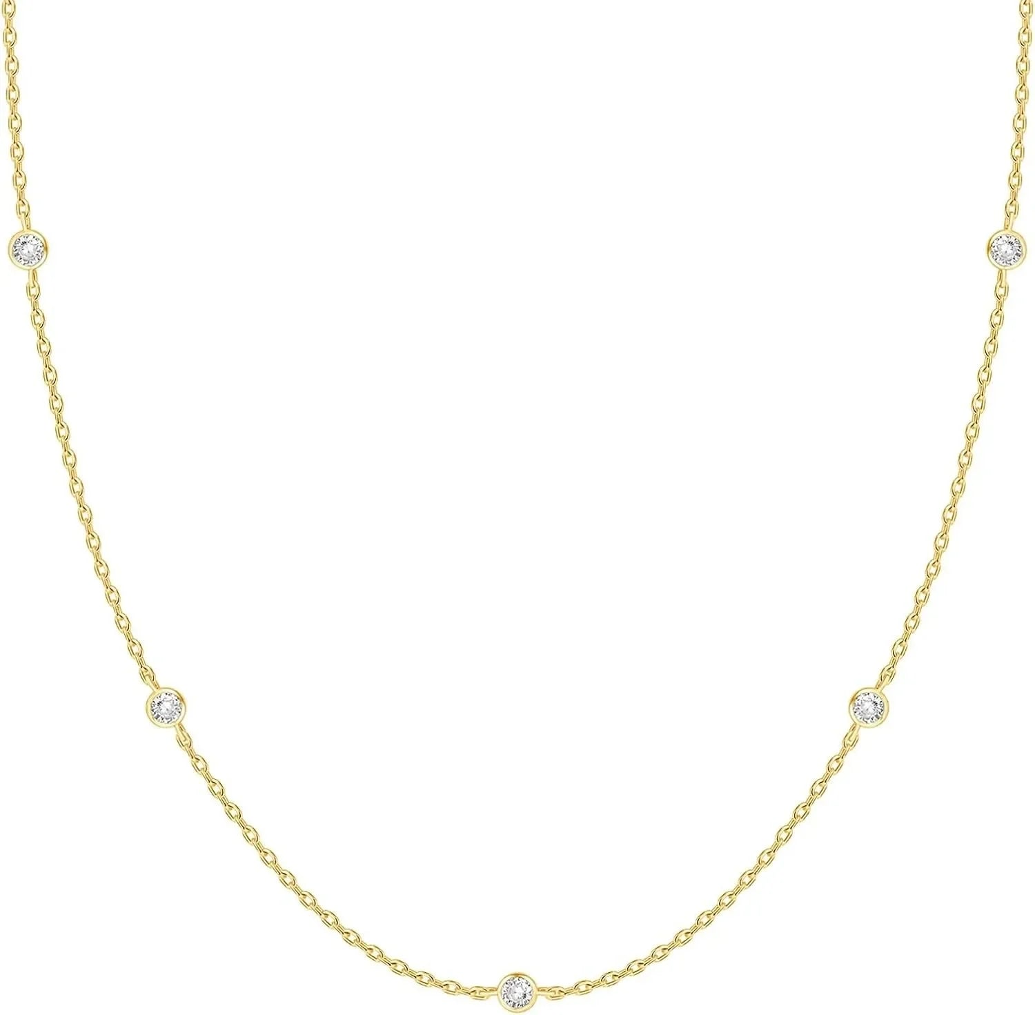 K Gold Plated Station Necklace Silver Plated Diamond Necklace For Women Simulated Diamond Necklaces Gift for Women CZ Chain