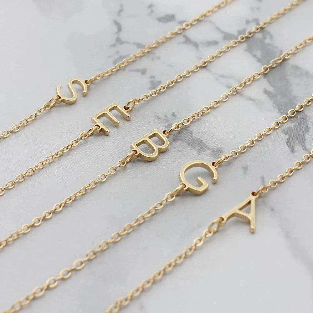 Sideways English Letter Initial Necklace 18K Gold Plated Stainless Steel Necklace Minimalist Initial Pendant Necklace for Women