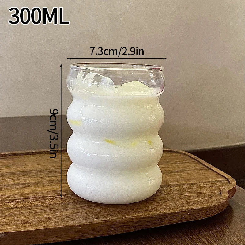 Transparant Drinking Glass Cup Creative Wave Shape Iced Coffee Tumbler Cup Juice Milk Tea Mug Drinkware Water Glasses Ripple Mug