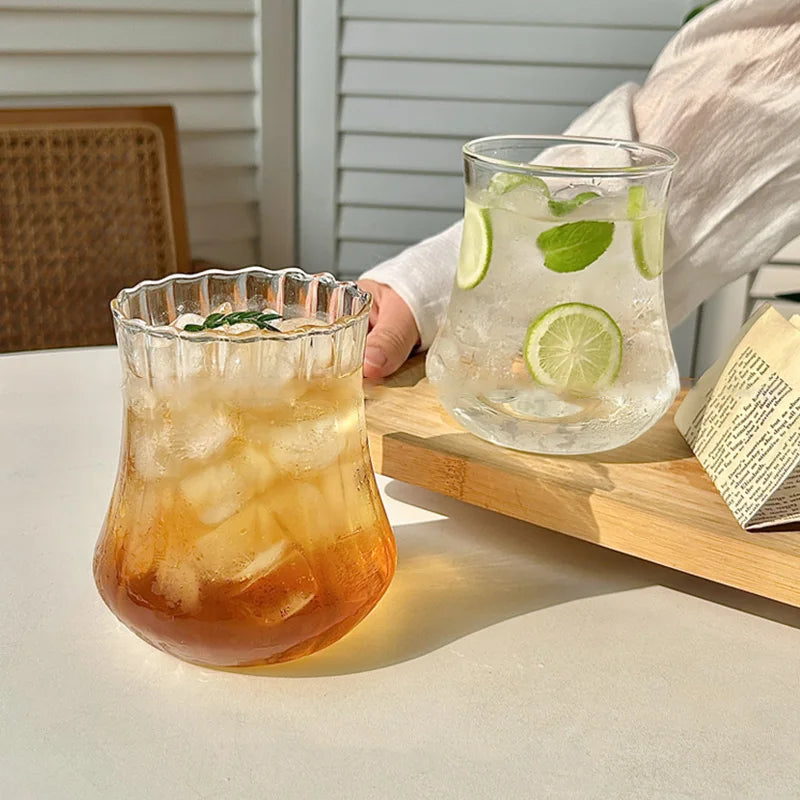 Transparant Drinking Glass Cup Creative Wave Shape Iced Coffee Tumbler Cup Juice Milk Tea Mug Drinkware Water Glasses Ripple Mug