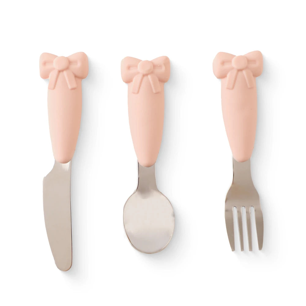 Baby Tableware Set BPA Free Silicone Bow Dish Tie Bowl Fork Food Plate Stainless Spoon Non-slip Tableware Newborn Feeding Tool