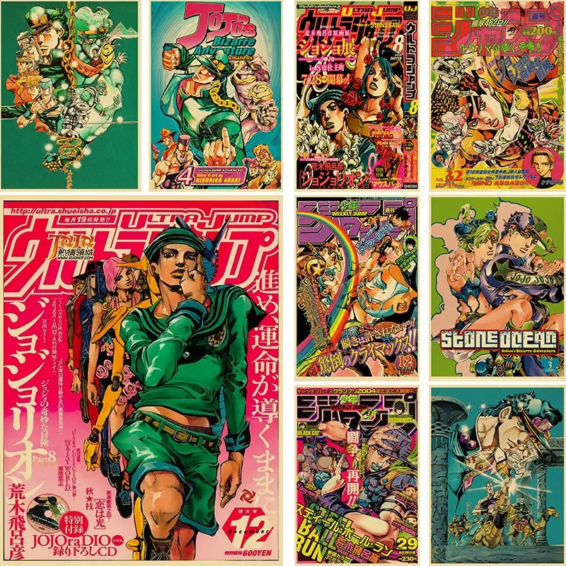 JoJos Bizarre Adventure Retro Anime Poster  Kraft Paper Wall Art for Home Bar Cafe Movie Theater Decor  DIY Vintage Print for Un