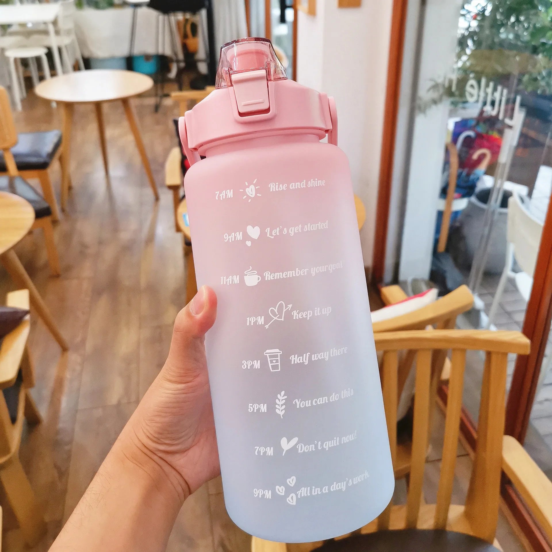 2000ml Sports Drinking Bottles with Time Marker Men Women Water Bottle with Straw Large Capacity Outdoor Cup Fitness Drinkware