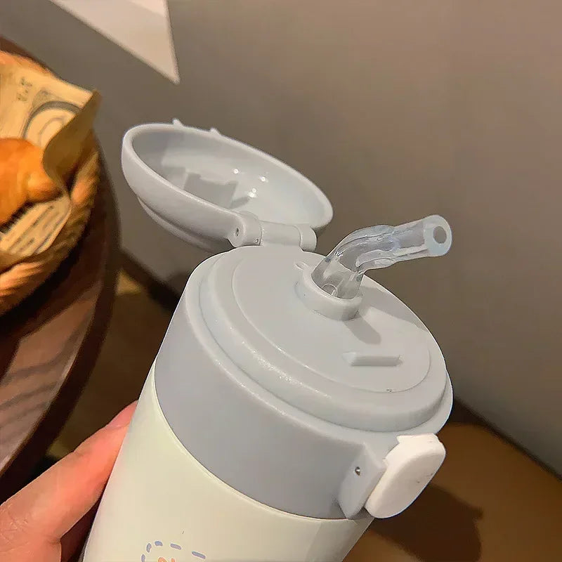 380ML Stainless Steel Thermos Vacuum Flask Cute Cartoon Thermal Water Bottle for Girls Insulated Straw Cups Tumbler Drinkware