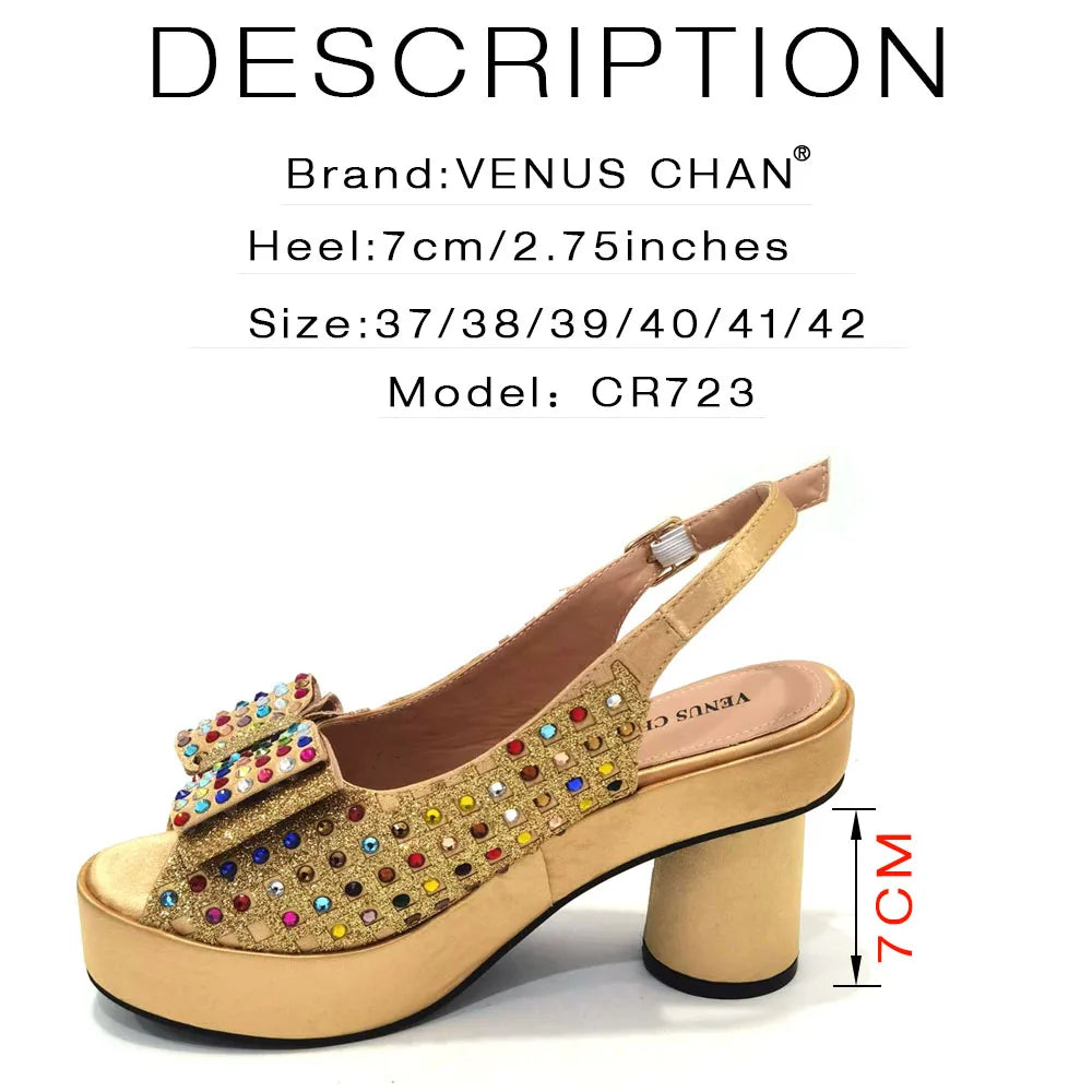 2024 Gold Party Shoe and Bag for Wedding Italy Style Matching Shoes and Purse Set for Bride Bridal High Heels Sandals Bag