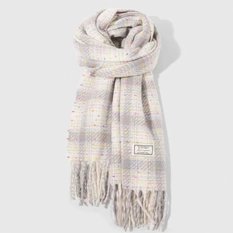 Black and White Plaid Printed Scarf Women's Autumn and Winter Polyester Fiber Scarf Fashionable and Versatile Warm Neck Shawl