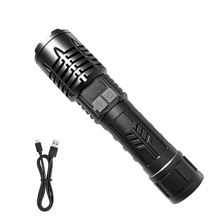 High Lumen Waterproof Tactical Flashlight - 5 Modes, Rechargeable, High Brightness, Durable ABS for Outdoor, Camping, Emergency
