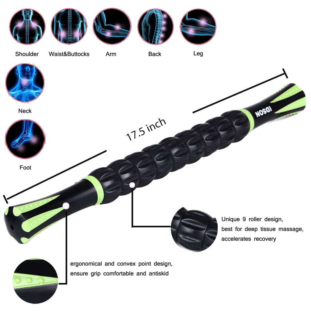 Yansyi Muscle Roller Stick for Athletes - Body Massage Stick - Release Myofascial Trigger Points Reduce Muscle Soreness Tightness Leg Cramps & Back Pain for Physical Therapy & Recovery (Blue 1)